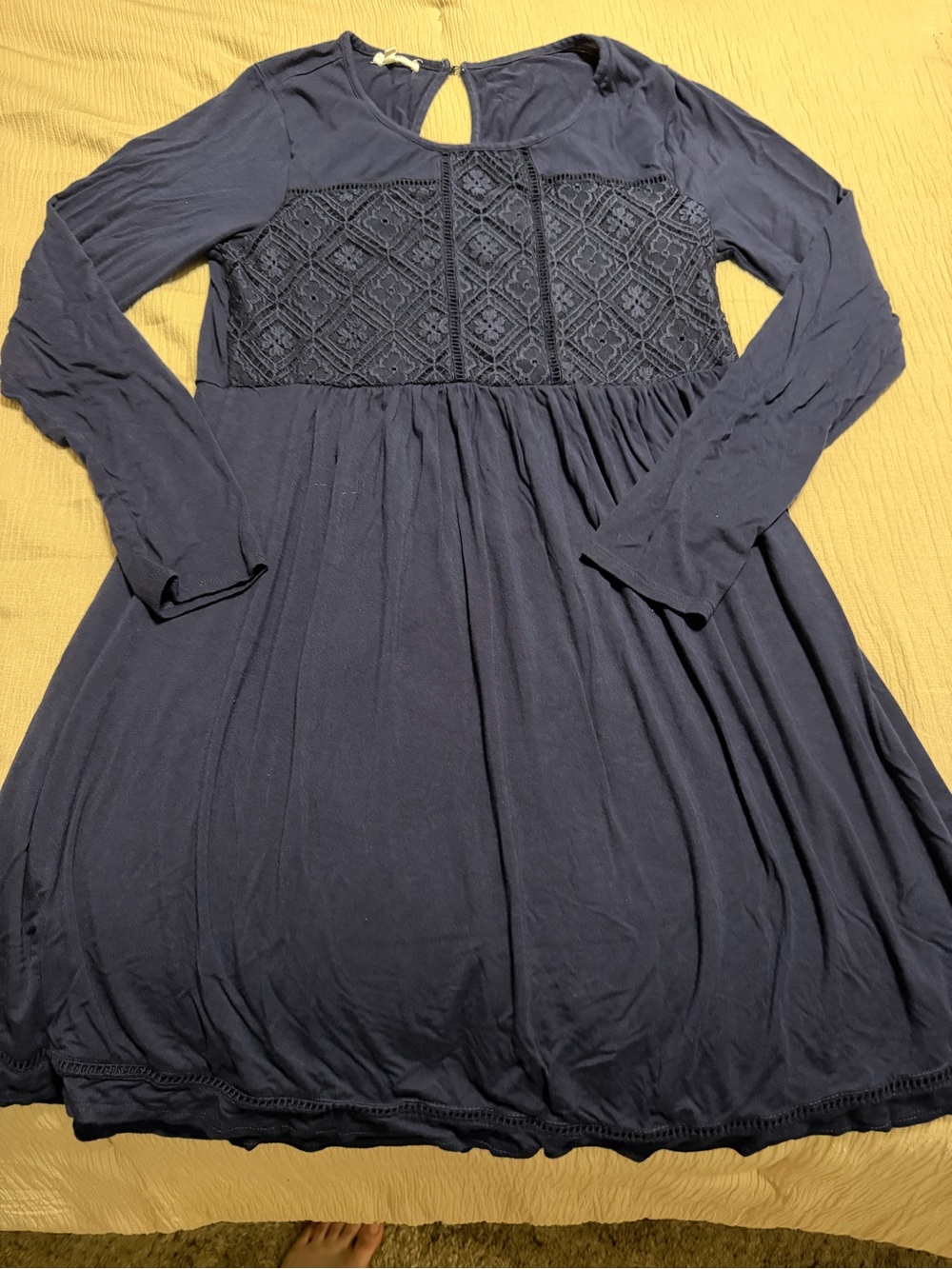Maurices Navy Long-Sleeve Lace-Panel Dress